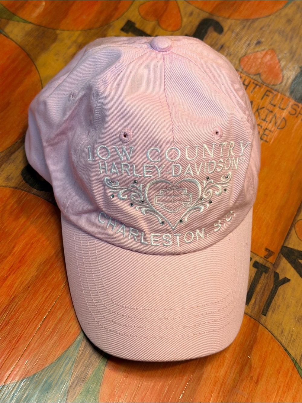 Womens Harley Davidson Pink Strapback Hat Cap Studded Bar And Shield Low Country